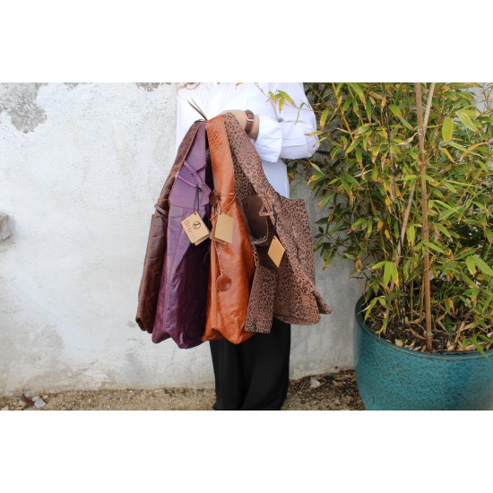 Beach Hobo Scoop Leather bag Brown Distressed 